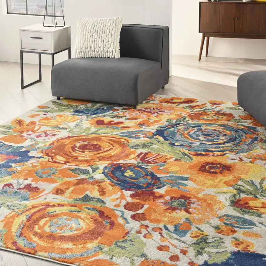 Cream Floral Power Loom Area Rug Photo 3