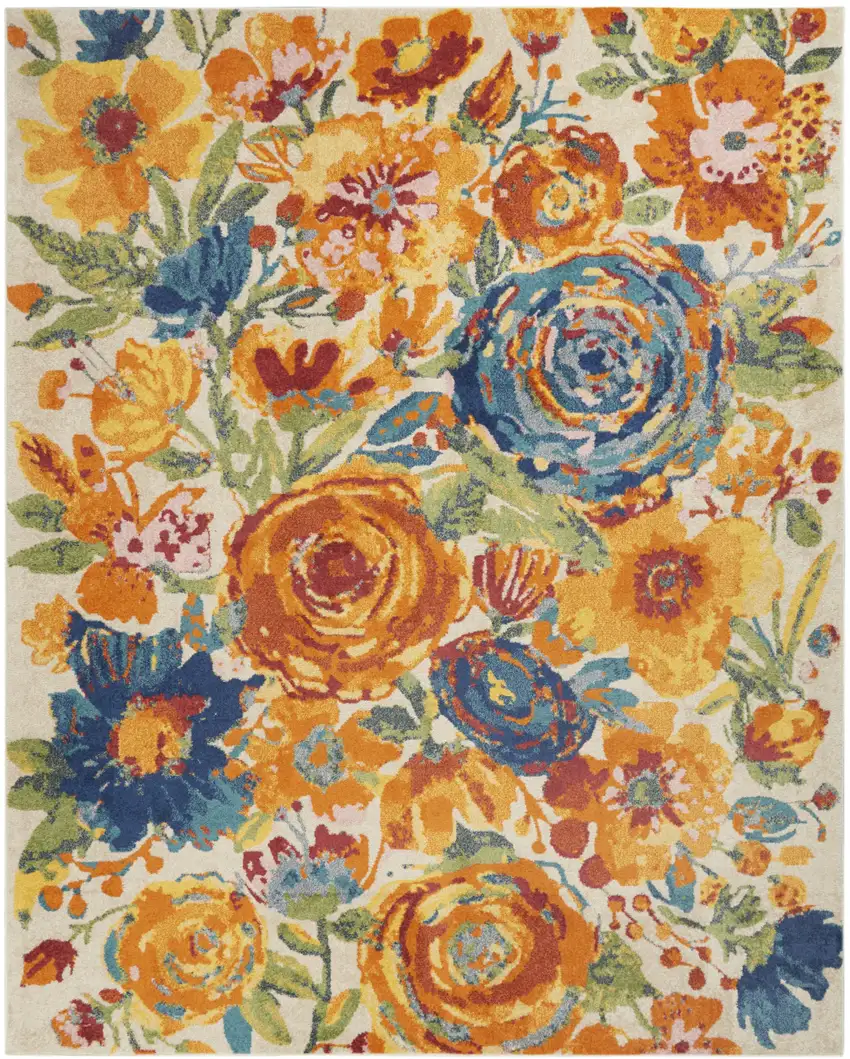 Cream Floral Power Loom Area Rug Photo 2