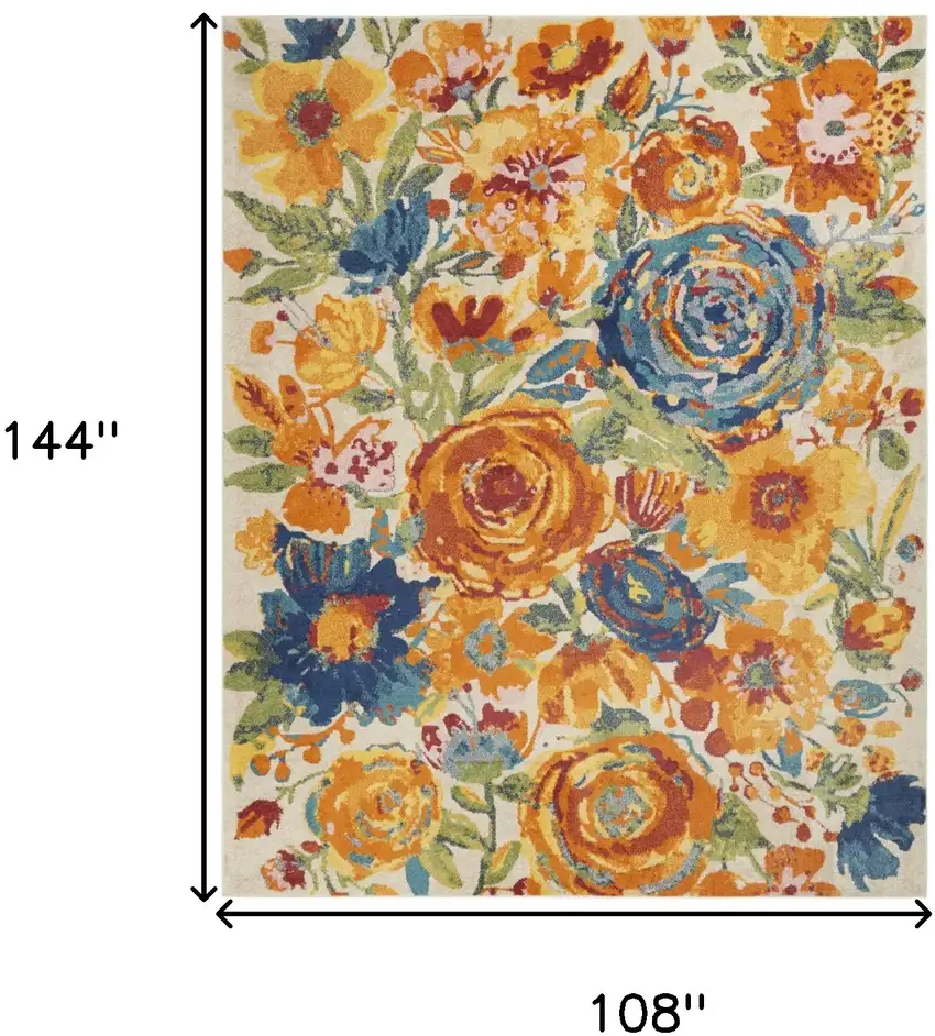 Cream Floral Power Loom Area Rug Photo 3
