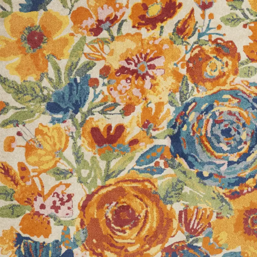 Cream Floral Power Loom Area Rug Photo 9