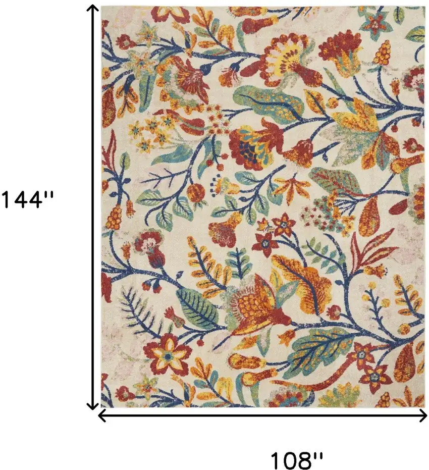 Cream Floral Power Loom Area Rug Photo 3