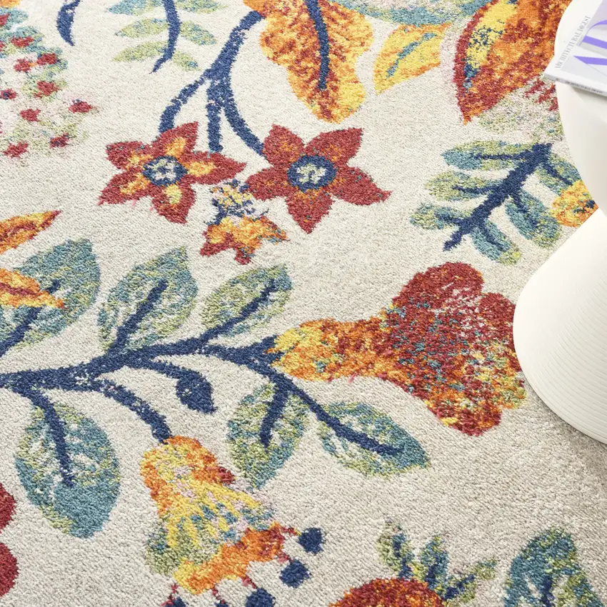 Cream Floral Power Loom Area Rug Photo 7