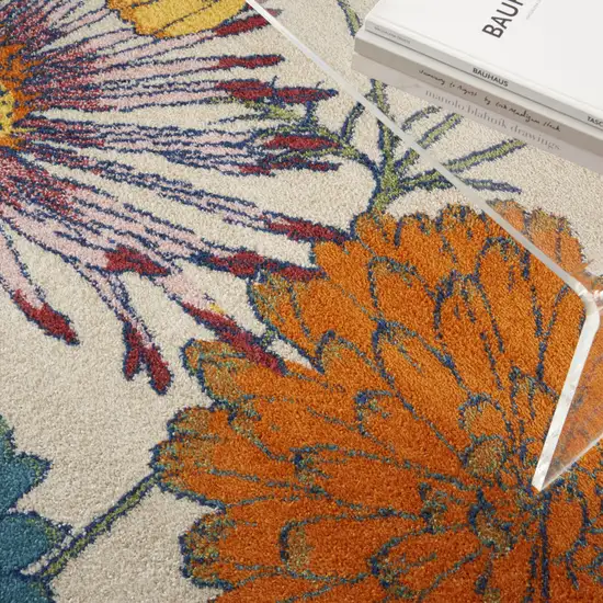 Cream Floral Power Loom Area Rug Photo 8