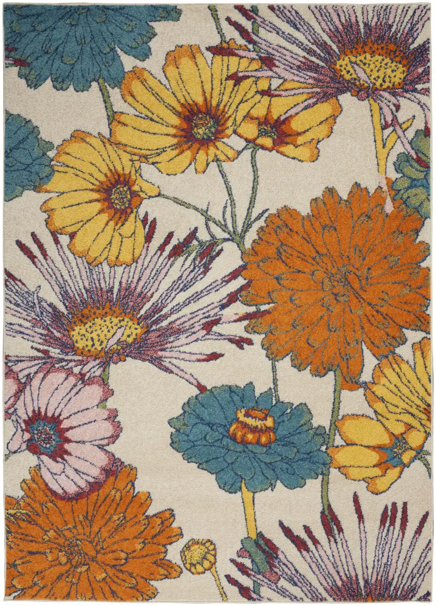 Cream Floral Power Loom Area Rug Photo 1