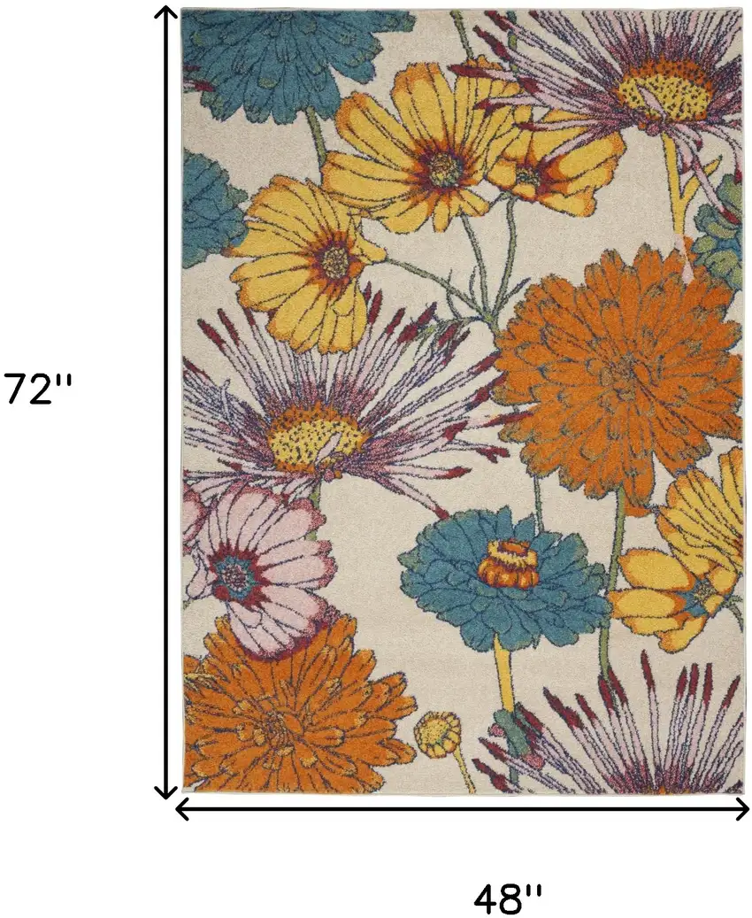Cream Floral Power Loom Area Rug Photo 3