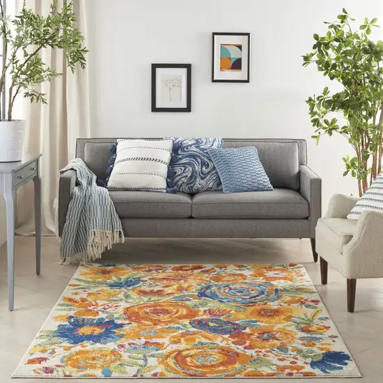 Cream Floral Power Loom Area Rug Photo 7