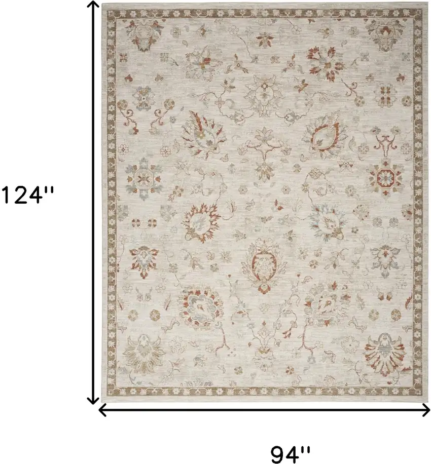 Cream Floral Power Loom Distressed Area Rug With Fringe Photo 3
