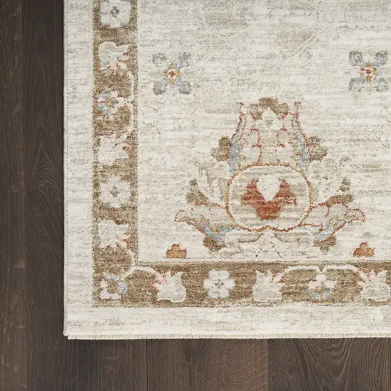 Cream Floral Power Loom Distressed Area Rug With Fringe Photo 9