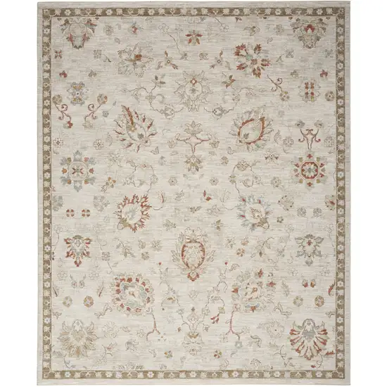 Cream Floral Power Loom Distressed Area Rug With Fringe Photo 1