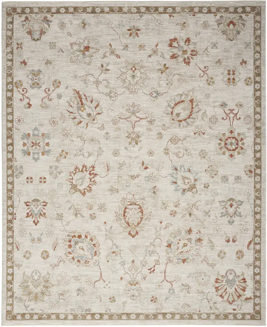 Cream Floral Power Loom Distressed Area Rug With Fringe Photo 2