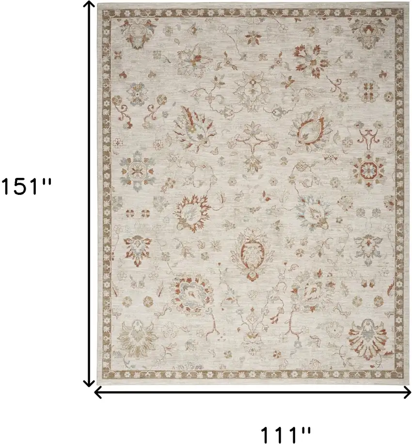 Cream Floral Power Loom Distressed Area Rug With Fringe Photo 3