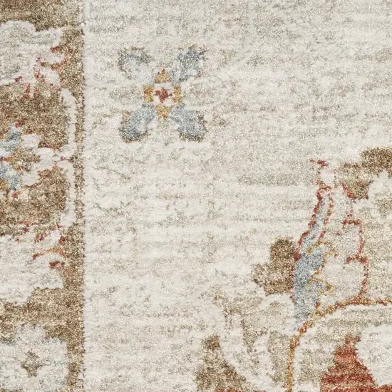 Cream Floral Power Loom Distressed Area Rug With Fringe Photo 8