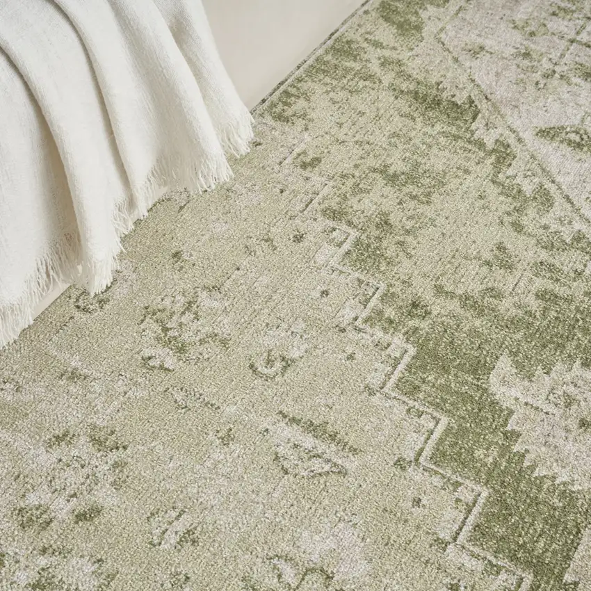 Cream Floral Power Loom Distressed Area Rug Photo 8