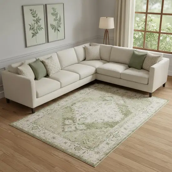 Cream Floral Power Loom Distressed Area Rug Photo 1