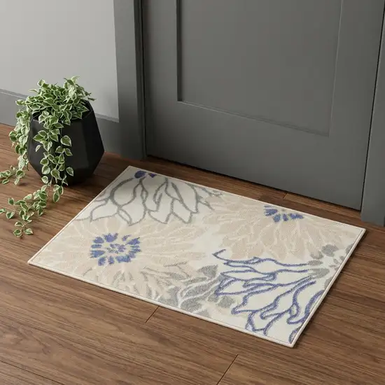 Cream Floral Power Loom Distressed Area Rug Photo 1