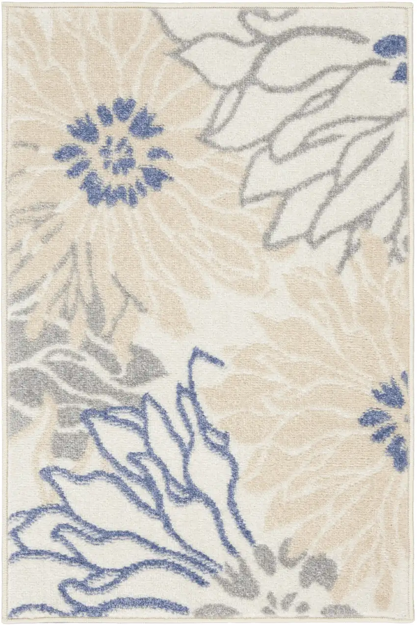 Cream Floral Power Loom Distressed Area Rug Photo 1