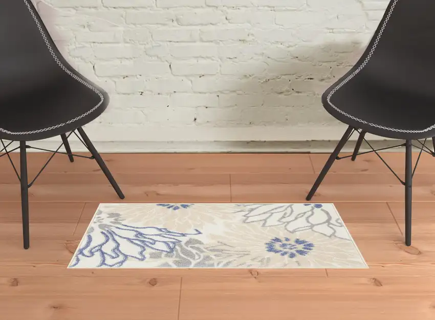 Cream Floral Power Loom Distressed Area Rug Photo 2