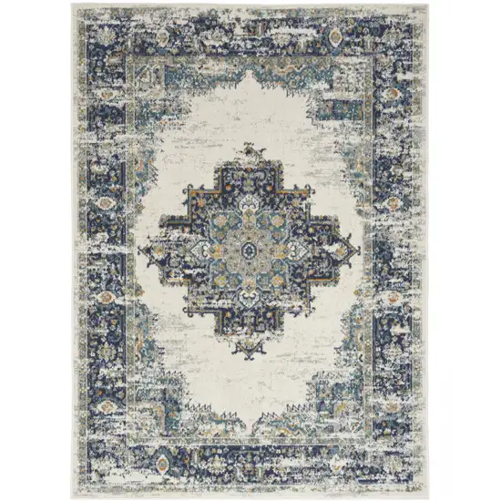 Cream Floral Power Loom Distressed Area Rug Photo 2