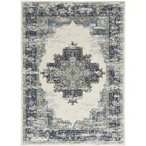 Photo of Cream Floral Power Loom Distressed Area Rug