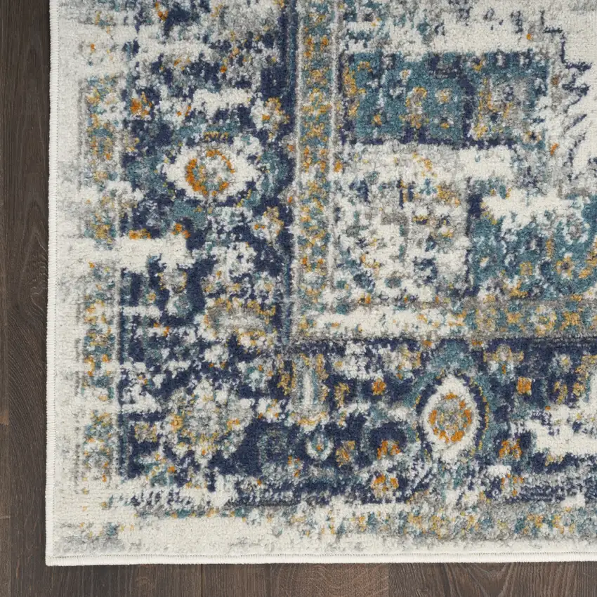 Cream Floral Power Loom Distressed Area Rug Photo 7