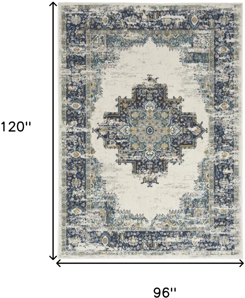 Cream Floral Power Loom Distressed Area Rug Photo 9