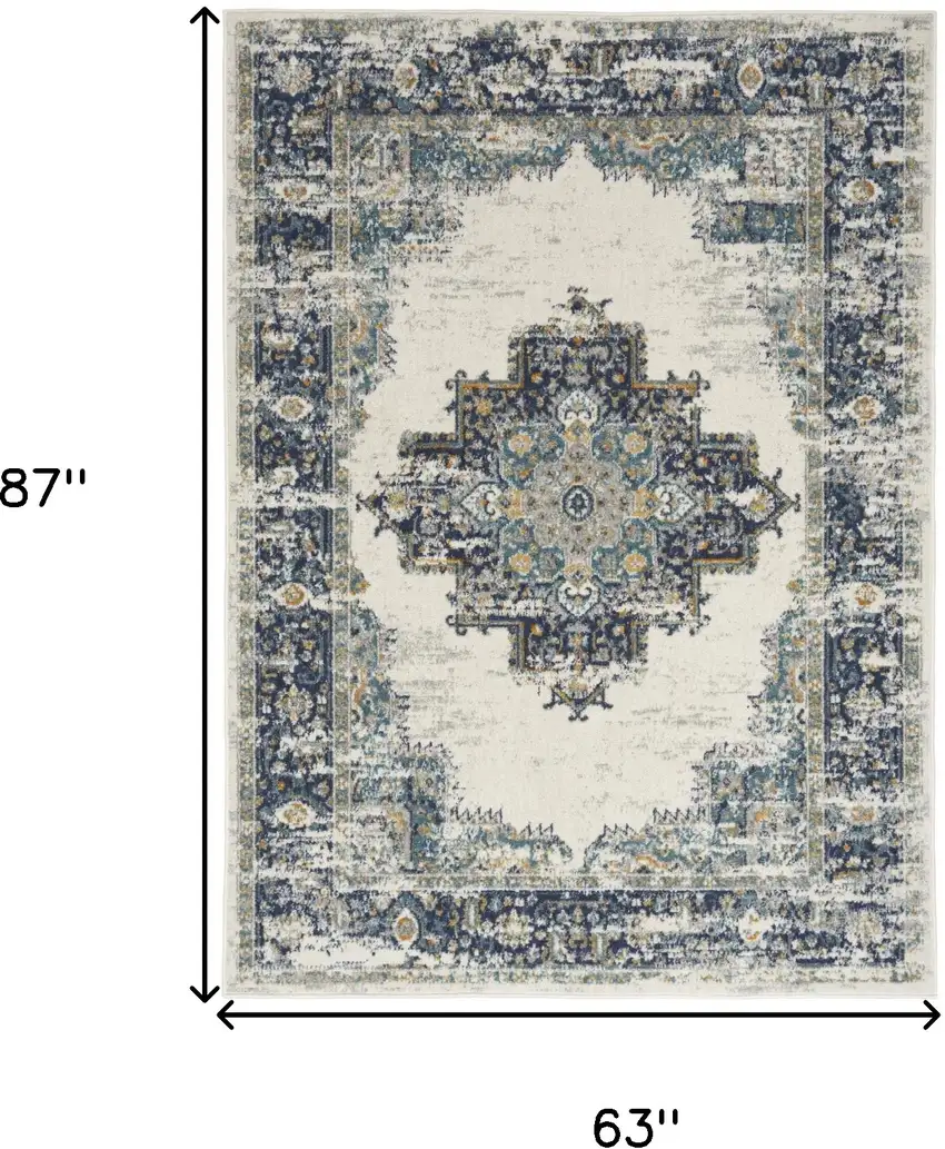 Cream Floral Power Loom Distressed Area Rug Photo 5