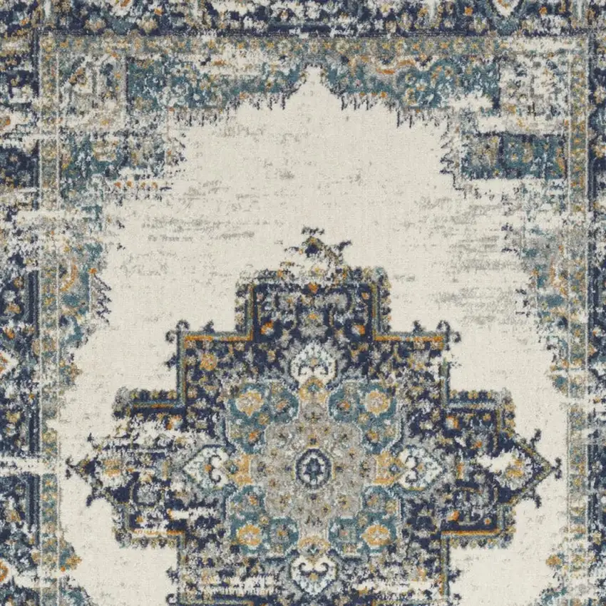 Cream Floral Power Loom Distressed Area Rug Photo 4