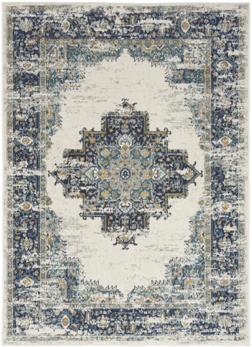 Cream Floral Power Loom Distressed Area Rug Photo 6