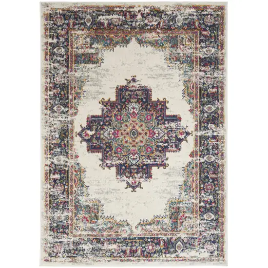 Cream Floral Power Loom Distressed Area Rug Photo 2