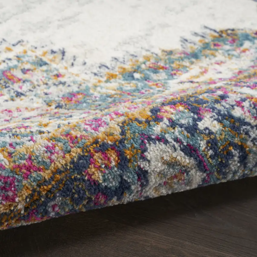 Cream Floral Power Loom Distressed Area Rug Photo 8