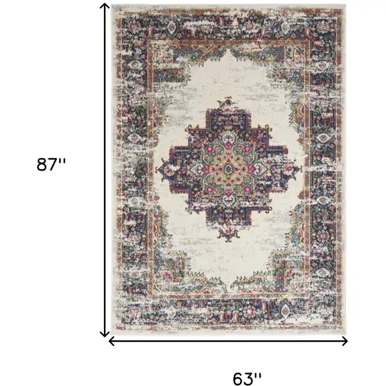 Cream Floral Power Loom Distressed Area Rug Photo 3