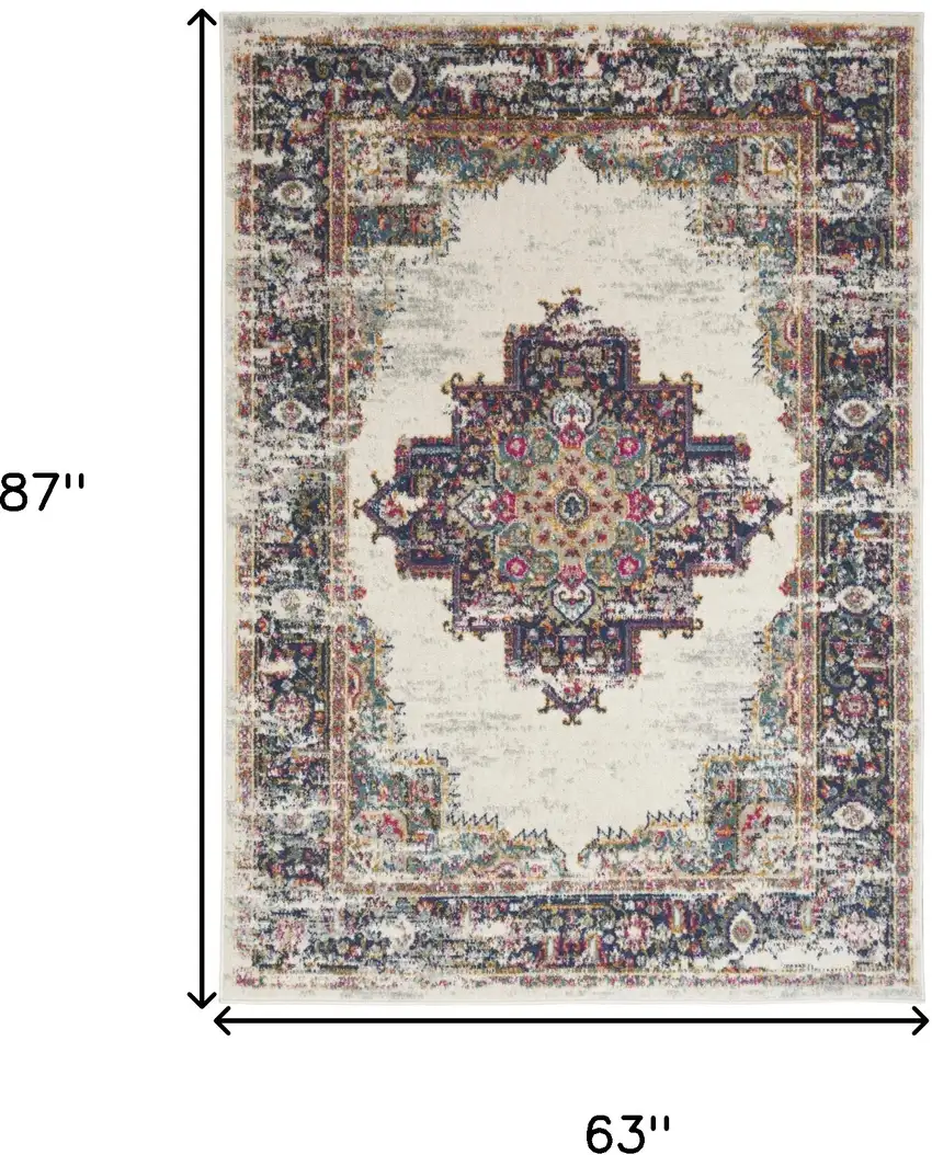 Cream Floral Power Loom Distressed Area Rug Photo 3