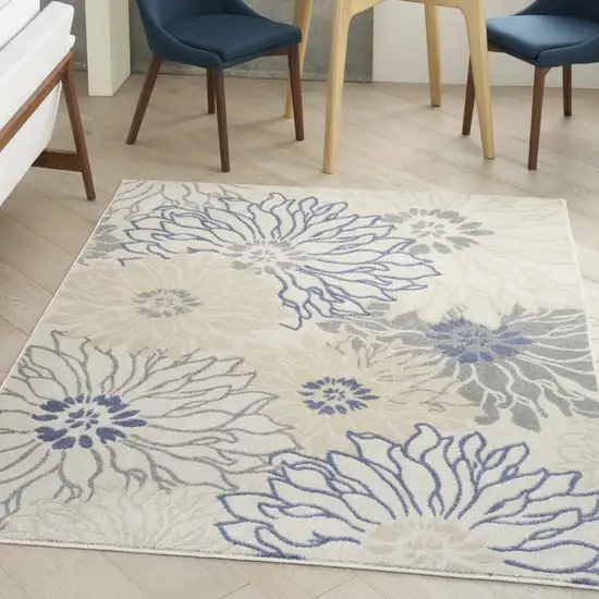 Cream Floral Power Loom Distressed Area Rug Photo 5