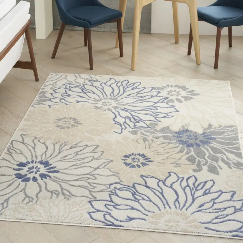 Cream Floral Power Loom Distressed Area Rug Photo 5