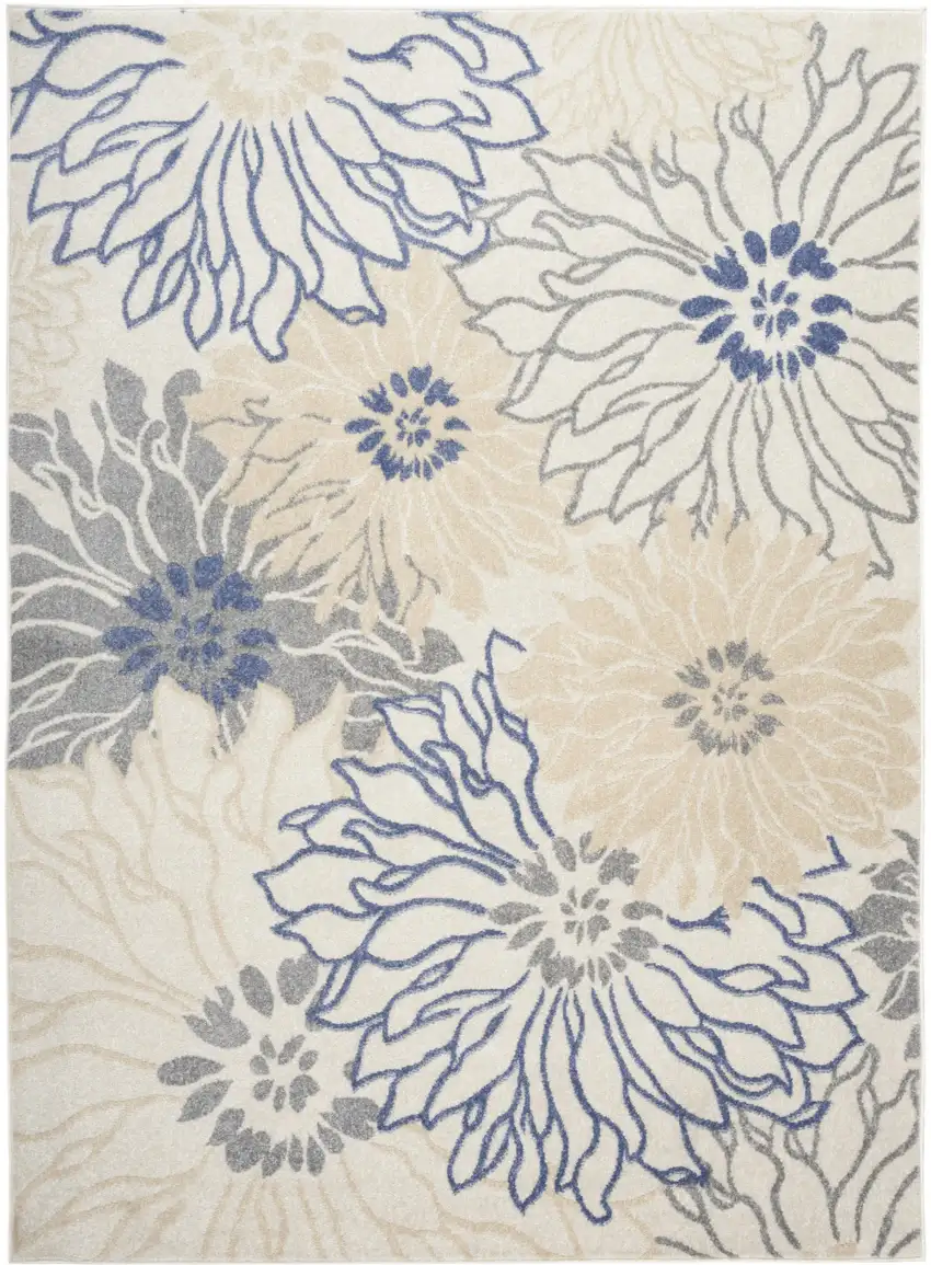 Cream Floral Power Loom Distressed Area Rug Photo 2