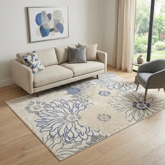 Cream Floral Power Loom Distressed Area Rug Photo 1