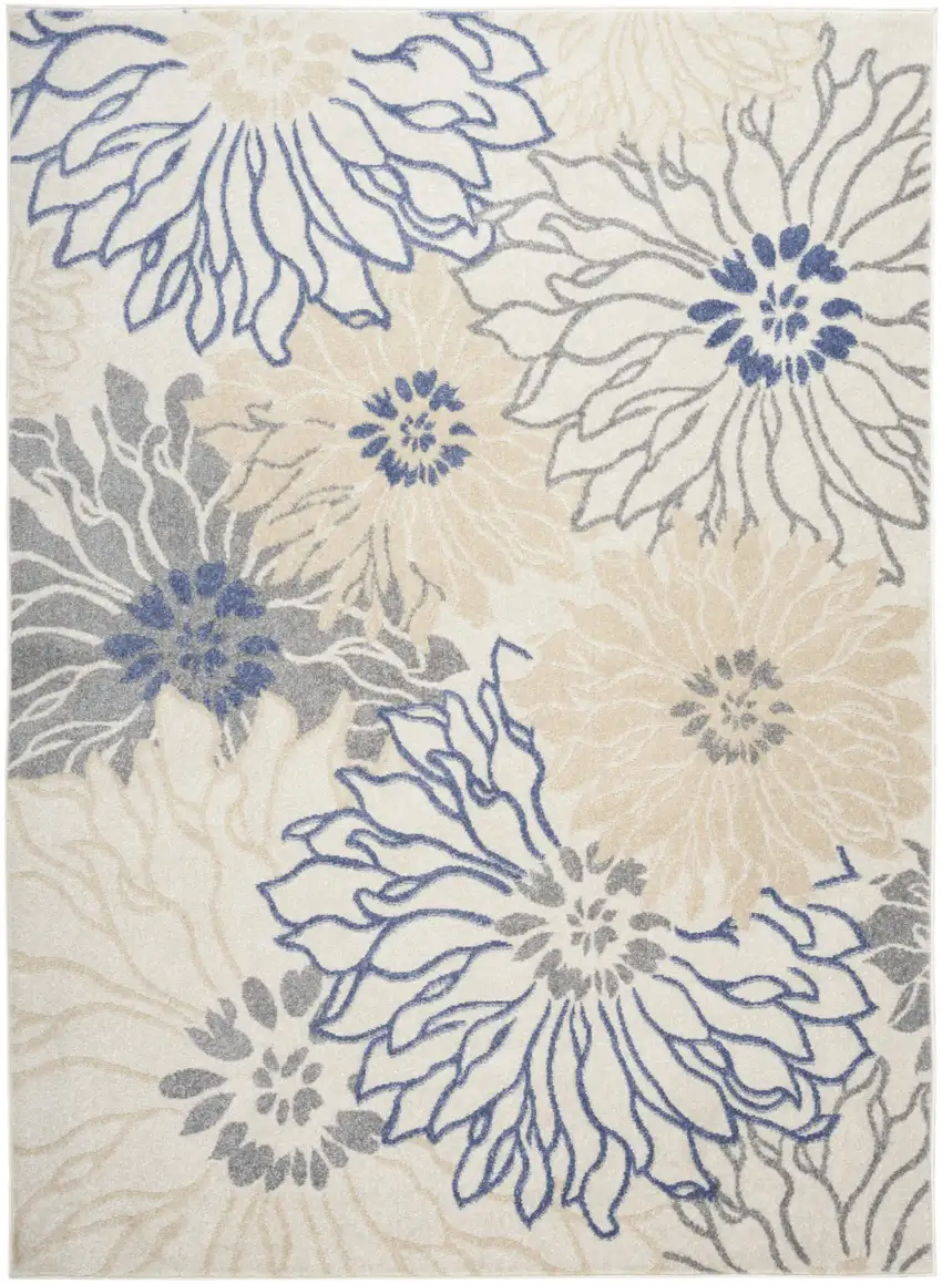 Cream Floral Power Loom Distressed Area Rug Photo 1