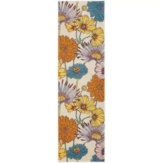 8' Cream Floral Runner Rug Photo 1