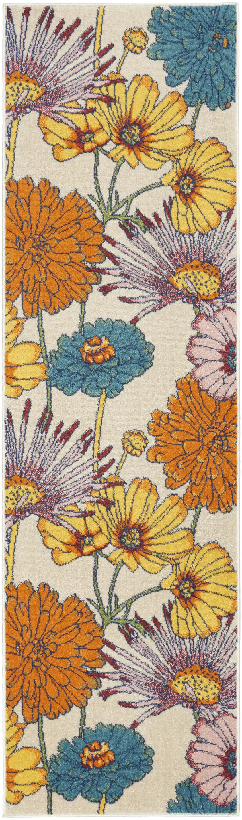 8' Cream Floral Runner Rug Photo 1