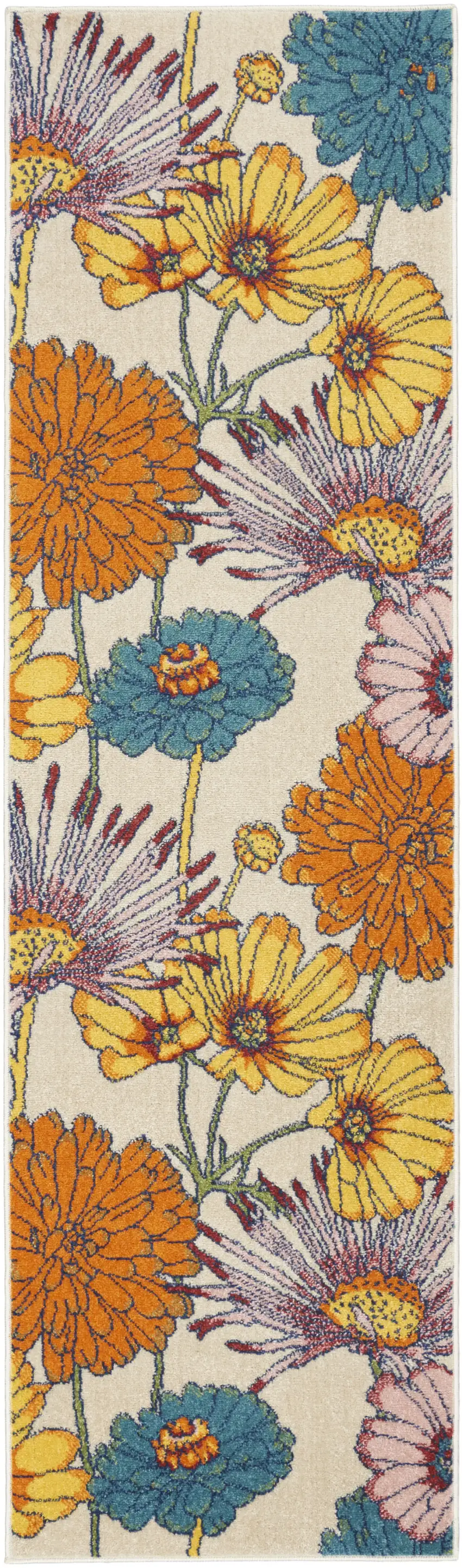 Cream Floral Power Loom Runner Rug Photo 2