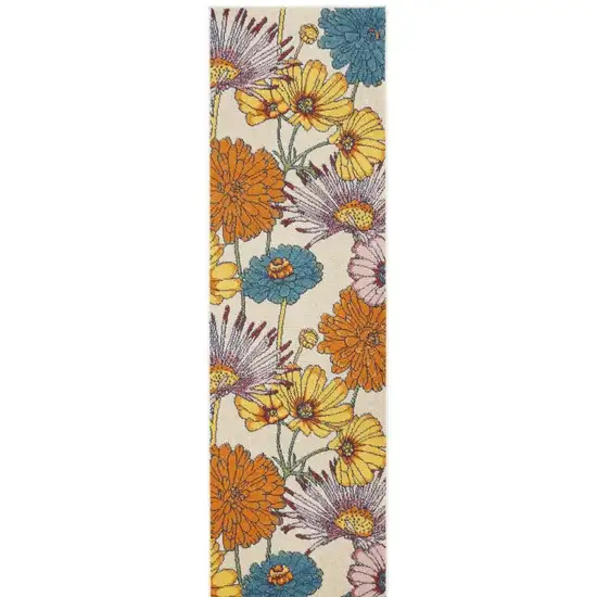 8' Cream Floral Runner Rug Photo 2