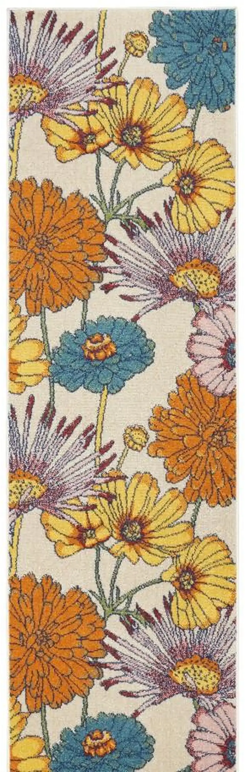 8' Cream Floral Runner Rug Photo 2
