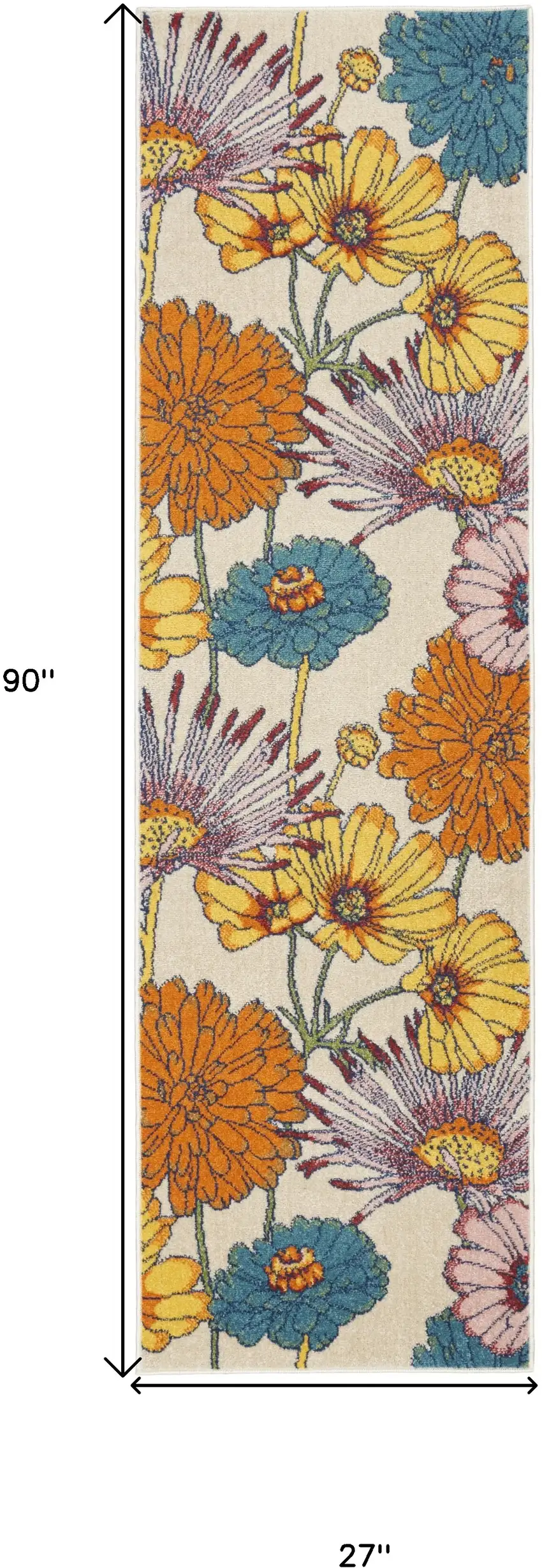 Cream Floral Power Loom Runner Rug Photo 3