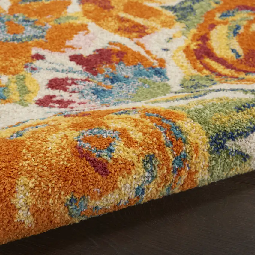 Cream Floral Power Loom Runner Rug Photo 7
