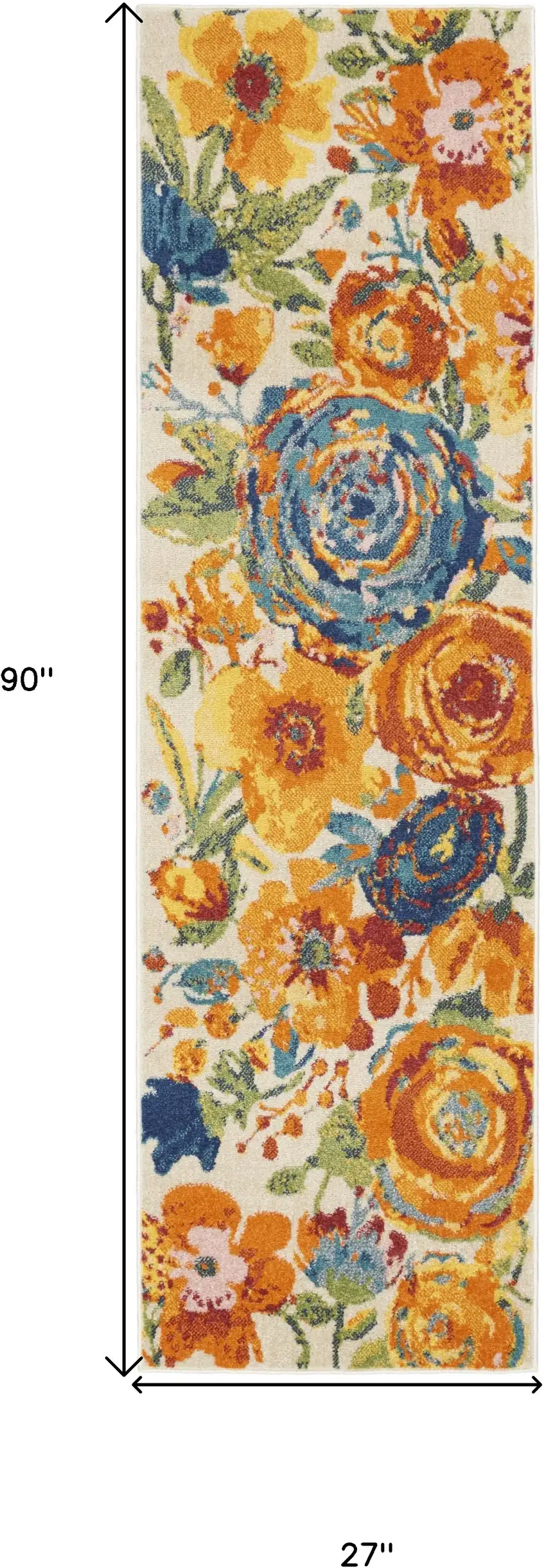 Cream Floral Power Loom Runner Rug Photo 3