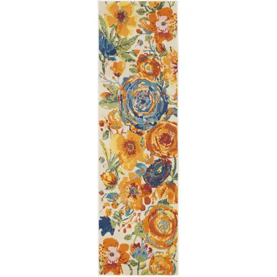 8' Cream Floral Runner Rug Photo 1