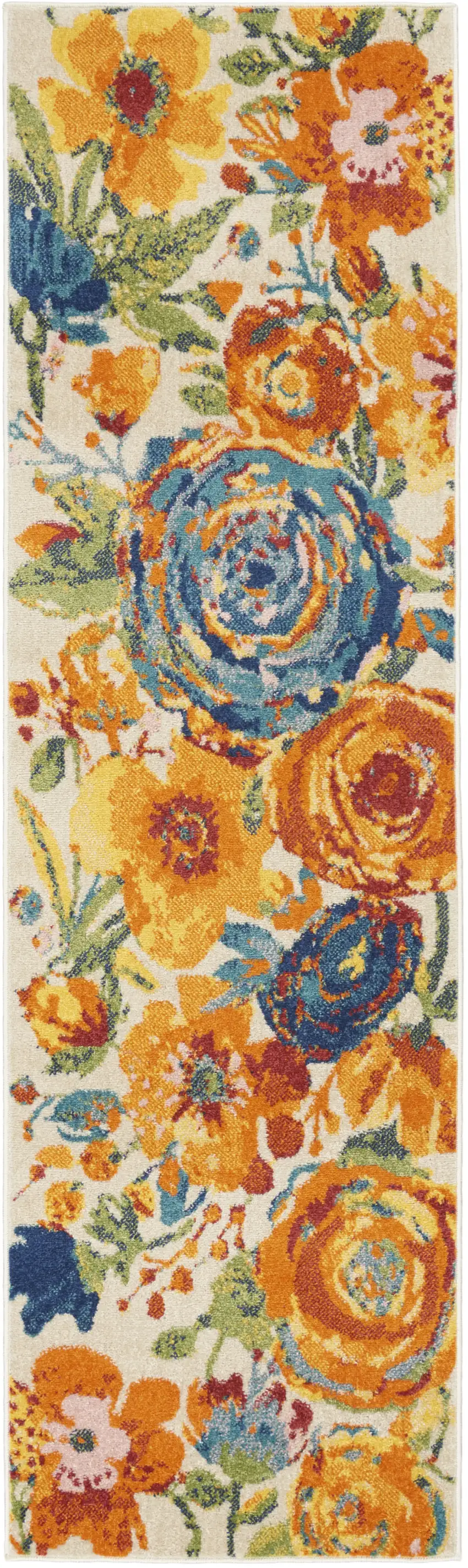 Cream Floral Power Loom Runner Rug Photo 2