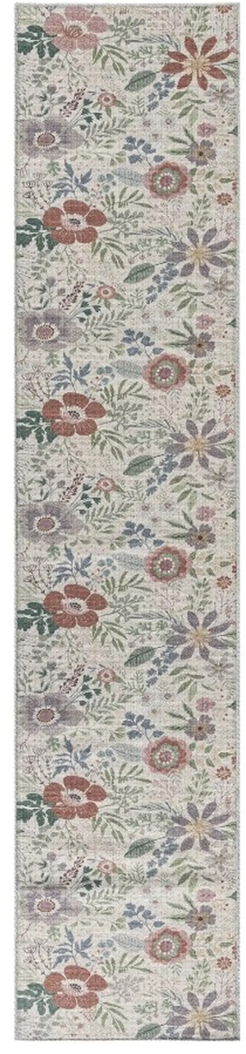 Cream Floral Power Loom Washable Non Skid Runner Rug Photo 1