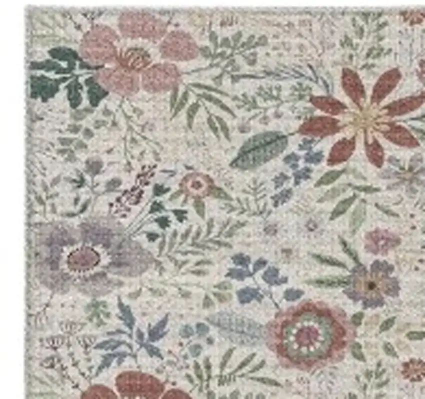 Cream Floral Power Loom Washable Non Skid Runner Rug Photo 6