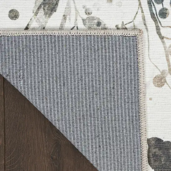 10' Cream Floral Washable Runner Rug Photo 9